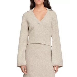 SANDRO Andrew Bell Sleeve‎ Collared 100% Wool Sweater Grey Size S